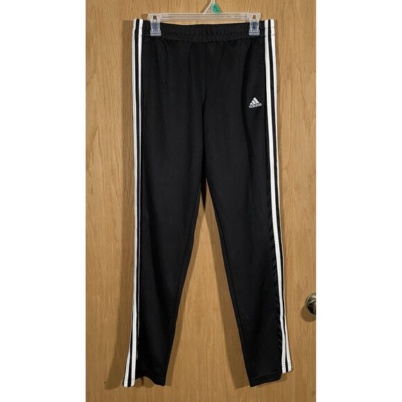 Adidas Black 3 Stripe Jogger Pants Ankle Zip Pockets Athletic Gym Women's Sz M - Picture 1 of 9
